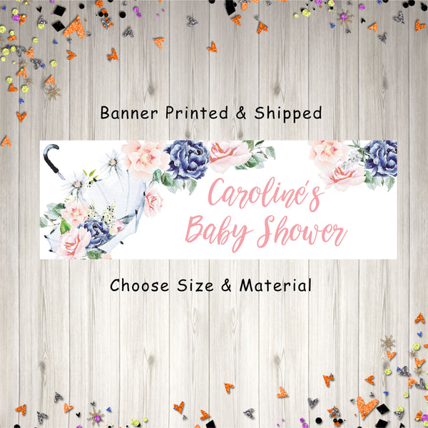 Baby Shower Banner Girl Baby Shower Banner, It&#39;s A Girl Baby Shower Banner Umbrella Blush Pink Blue Floral Decorations, Printed & Shipped