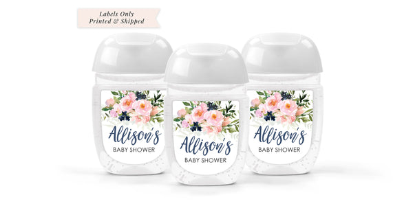 Baby Shower Sanitizer Favor Labels   Blush Pink Navy Floral Hand Sanitizer Label Girl Baby Shower Boy Baby Shower - Set of 30 Labels