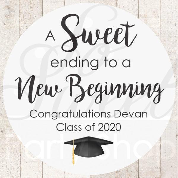 Graduation Party Favor Stickers, Sweet Ending To a New Beginning, Congrats Grad Personalized Party Favor Class of 2021 - Set of 24 Labels