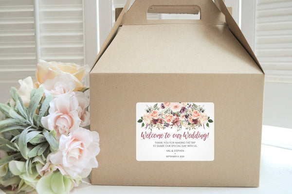 Wedding Out of Town Guests Welcome Gable Boxes and Stickers, Wedding Welcome Boxes Hotel Guest, Fall Floral Bridal Shower - Set of 6