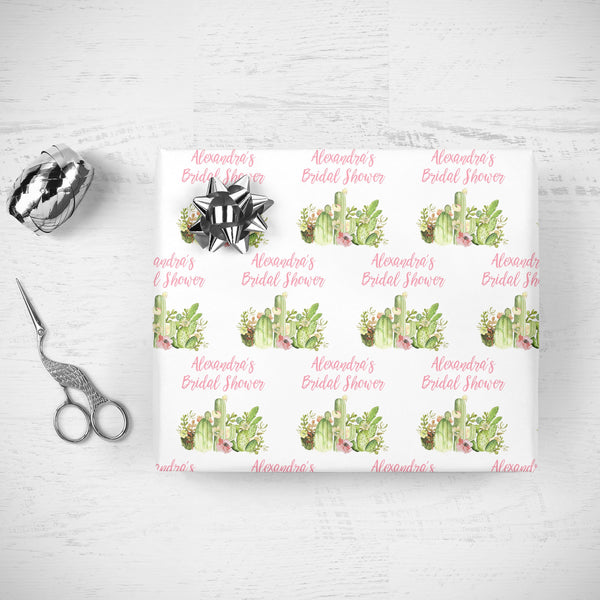 Bridal Shower Wrapping Paper Cactus, Personalized Bridal Shower Wedding Gift Wrap Sheets, Fiesta Succulent Desert Bridal Shower