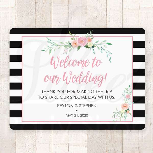 Wedding Gift Bag Sticker, Wedding Out Of Town Guest Thank You Stickers, Wedding Welcome Bag Box Stickers Pink Floral Black - Set of 12