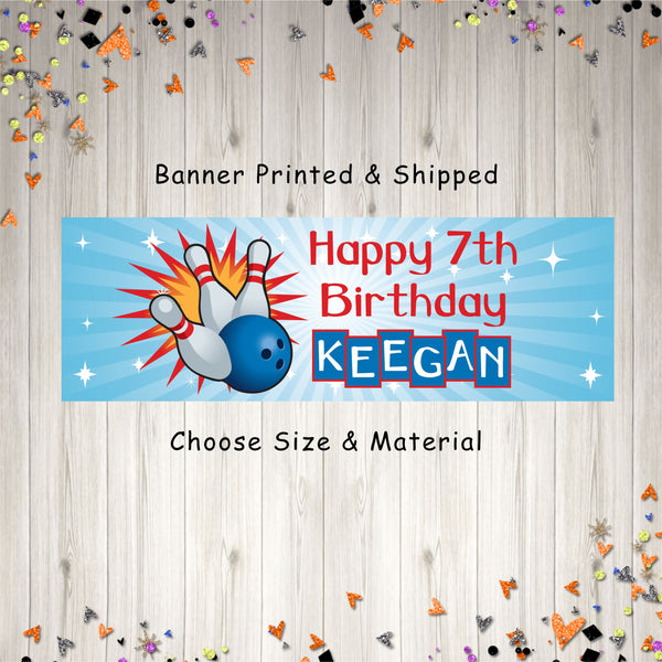 Bowling Birthday Banner, Bowling Party Decorations, Bowling Party Banner Happy Birthday Sign - Printed & Shipped