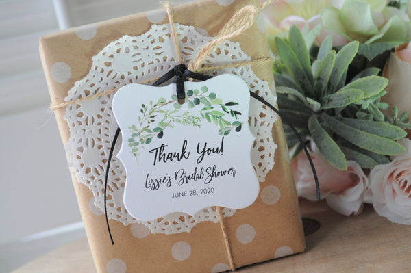 Bridal Shower Favor Thank You Tags Greenery Leaf, Wedding Favors Personalized Wedding Tags, Bridal Shower Hang Tags - Set of 12