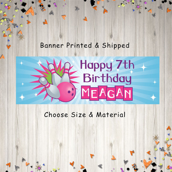Bowling Birthday Banner, Bowling Party Decorations, Bowling Party Banner Happy Birthday Sign - Printed & Shipped