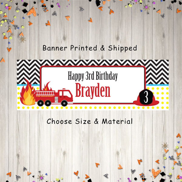 Fire Truck Birthday Banner, Fire Engine Birthday Banner, Firefighter Party Decorations, Fireman Birthday Decorations - Printed and Shipped