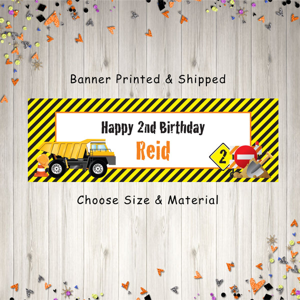 Construction Birthday Banner, Happy Birthday Banner, Dump Truck Banner, Construction Party, Boy Birthday Banner - Printed and Shipped