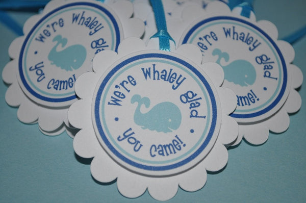 Whale Favor Tags, Boys Baby Shower, Boys Birthday, Party Favors, Nautical Party Favor Tags, Thank You Tags, Blue Baby Shower - Set of 12