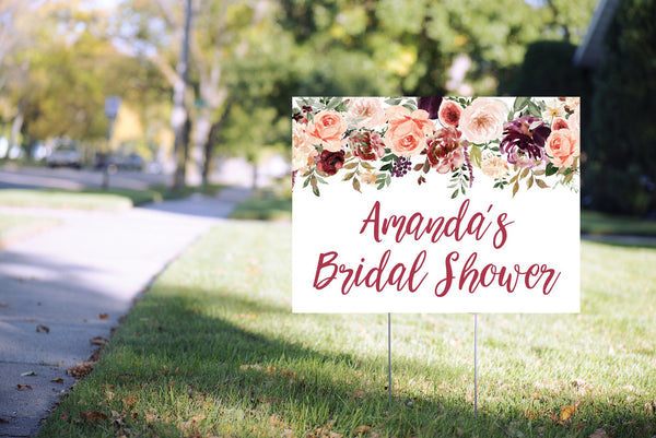 Bridal Shower Yard Sign Fall Floral, Bridal Shower Lawn Sign, Virtual Bridal Shower Social Distancing 24” x 18" Printed Sign