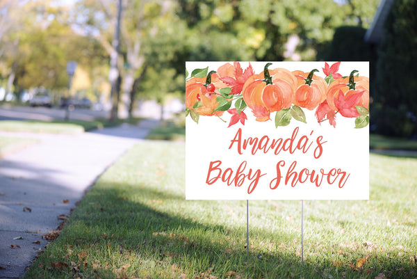 Baby Shower Yard Sign Orange Pumpkin, Baby Shower Lawn Sign, Virtual Baby Shower Social Distancing Quarantine 24” x 18" Printed Sign