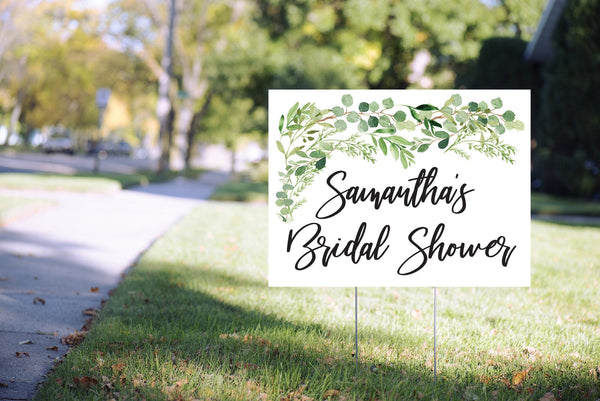 Bridal Shower Yard Sign Greenery Leaf, Bridal Shower Lawn Sign, Virtual Bridal Shower Social Distancing 24” x 18" Printed Sign