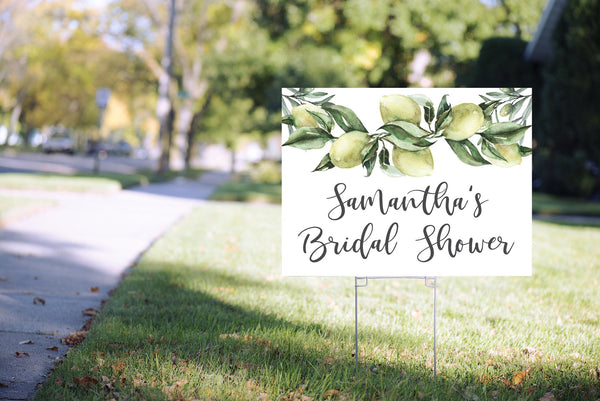 Bridal Shower Yard Sign Lemon Citrus Wedding Italian Rustic Olive Branch Lawn Sign Decoration - 24” x 18" Printed Sign