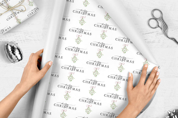 Merry Christmas Wrapping Paper Mistletoe, Modern Christmas Gift Wrap Sheets, Holiday Wrapping Paper, Unique Christmas Wrap