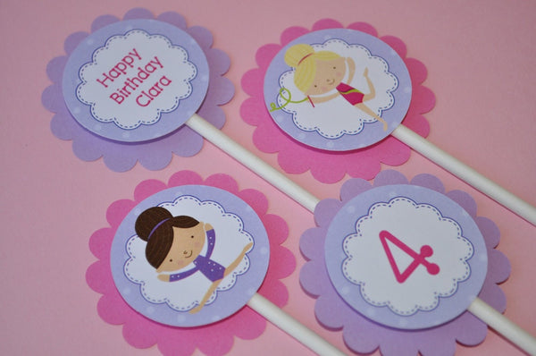 Girls Birthday Cupcake Toppers - Gymnastic Cupcake Toppers - Gymnastics, Tumbling Birthday Party Decorations - Set of 12