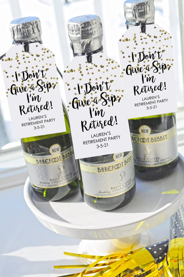 Retirement Party Favor Tags, I&#39;m Retired Happy Retirement Gold Mini Wine Bottle Tags, Mini Champagne Tags Retired - Set of 12