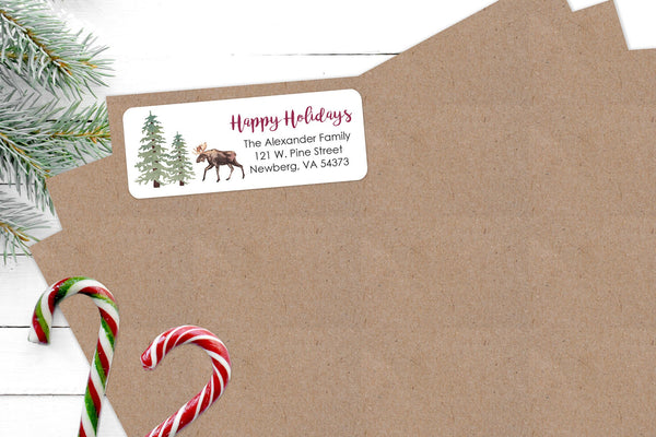 Happy Holidays Address Labels Envelope Seals Merry Christmas Stickers Gift Tags Moose Labels Christmas Seals Packaging - Set of 30