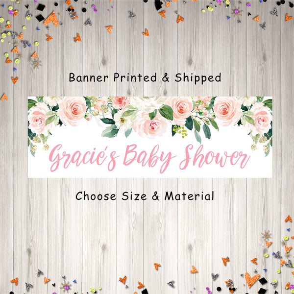 Baby Shower Banner, Girl Baby Shower Banner, It&#39;s A Girl Baby Shower Banner, Girls Baby Shower Blush Floral Decorations, Printed & Shipped