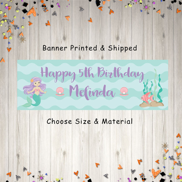 Mermaid Birthday Banner, Mermaid Party, Under The Sea Birthday Banner, Mermaid Decorations - Printed and Shipped