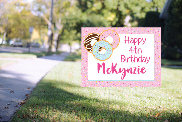 Donut Birthday Yard Sign, Happy Birthday Lawn Sign, Virtual Birthday Party Social Distancing, Donut Grow Up Party - 24” x 18” Printed Sign