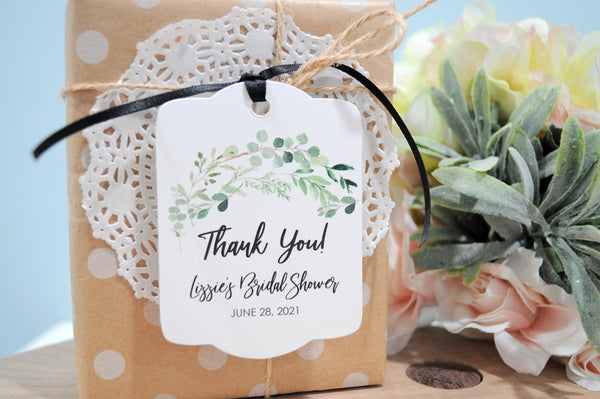 Bridal Shower Favor Thank You Tags Greenery Leaf, Wedding Favors Personalized Wedding Tags, Bridal Shower Hang Tags - Set of 12