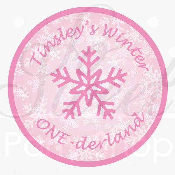 1st Birthday Favor Sticker Labels - Girls 1st Birthday - Snowflake, Winter One-derland - Set of 24