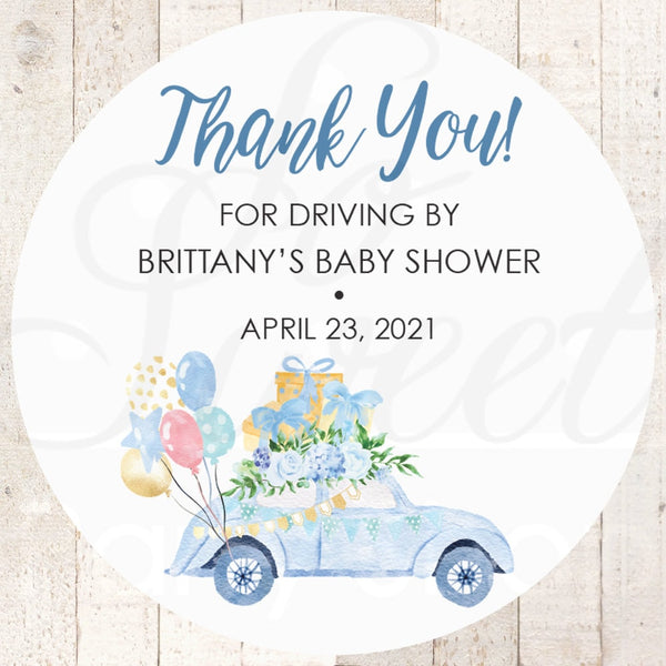 Drive By Baby Shower Stickers Boy Baby Shower Thank You Stickers, Favor Tag Labels, Goodie Bag Stickers Treat Bag Stickers - Set of 24