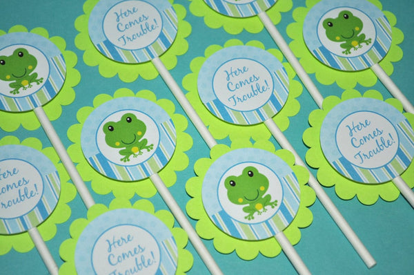 Frog Cupcake Toppers, Boys Baby Shower, 1st Birthday Froggy Party Decorations, Kids Party, Cupcake Decorations, Baby Shower - Set of 12