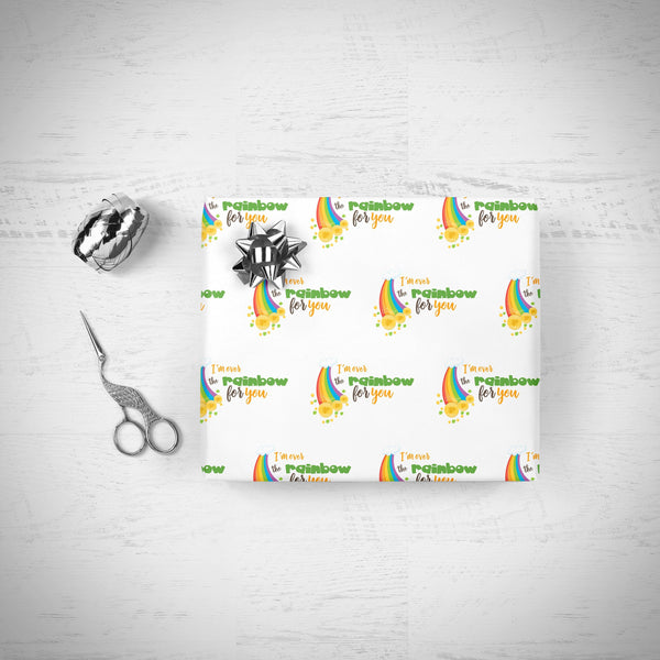 St Patricks Day Gift Wrap Sheets I&#39;m Over The Rainbow For You, Funny Wrapping Paper, Irish Birthday Party Gift Wrap, Rainbow Pot Of Gold