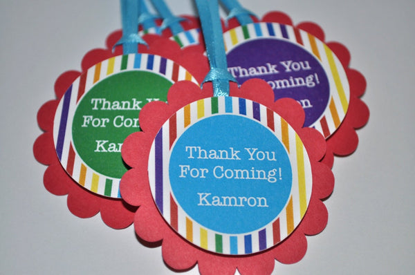 Rainbow Birthday Party Favor Tags - Rainbow Birthday Party Decorations - Rainbow Stripe - Personalized Thank You Tags - Set of 12