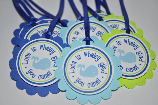 Whale Party Favor Tags, Nautical 1st Birthday Party Favors, Thank You Tags, Boys 1st Birthday, Boys Baby Shower Thank You Tags - Set of 12