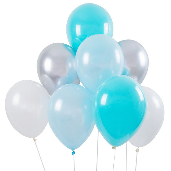 Blue Silver White Latex Balloons 11" Birthday Balloon Round, Party Decorations, Baby Shower Balloons, Bridal Shower Balloons - Pack of 8