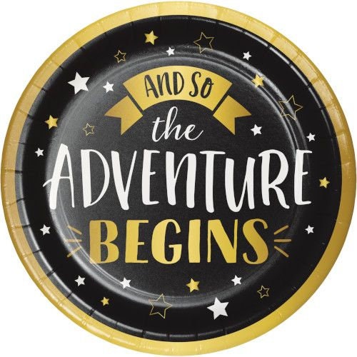 The Adventure Begins Graduation Plates, Retirement Party Plates, Luncheon Paper Disposable, Party Supplies Plates Tableware