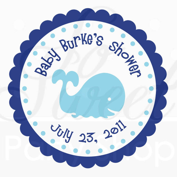 Whale Baby Shower Favor Sticker Labels - Thank You Stickers - Boy Whale Baby Shower Decorations - Nautical Baby Shower - Set of 24