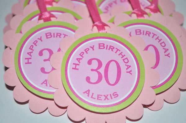 30th Birthday Party Favor Tags, Girls Party Favors, Thank You Tags, Personalized Party Decorations, 40th Birthday - Set of 12