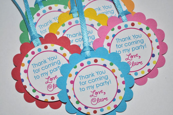 Favor Tags Birthday Party - Colorful Polkadots - Girls Birthday Party Decorations - Party Favor Tags - Set of 12