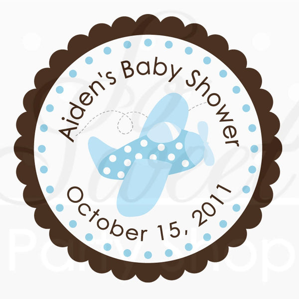 Baby Shower Favor Sticker Labels, It&#39;s A Boy Light Blue Airplane, Personalized Baby Shower Favor Stickers - Set of 24