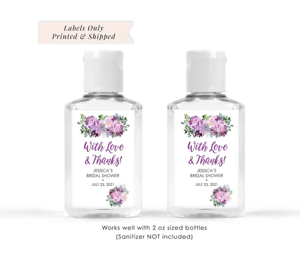 Bridal Shower Hand Sanitizer Labels Purple Floral Wedding Favor 2oz Labels Bachelorette Party Hand Sanitizer Label - Set of 20 Labels