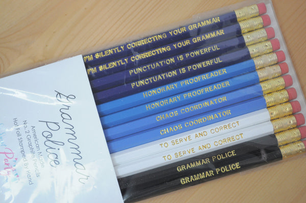 Grammar Police Teacher Pencils Custom Foil Printed Pencils, Teacher Appreciation Gift, Funny Grammar Pencils Gift, Back To School Pencils