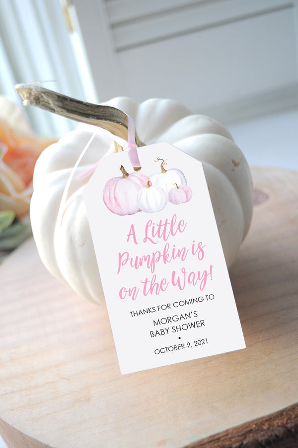 It&#39;s A Little Pumpkin Girl Baby Shower Pink Pumpkin Favor Tags, Pumpkin Fall Baby Shower Favor Tags, Thank You Favor Tags - Set of 12