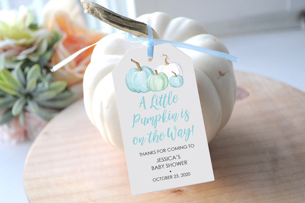 It&#39;s A Little Pumpkin Boy Baby Shower Blue Pumpkin Favor Tags, Pumpkin Fall Baby Shower Favor Tags, Thank You Favor Tags - Set of 12