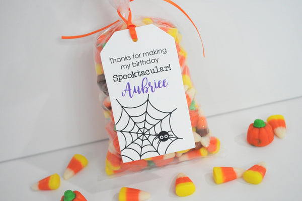 Halloween Birthday Favor Tags, Halloween Tags, Halloween Party Treat Bag Tags, Class Treat Tags, Halloween Trick or Treat Tags - Set of 12