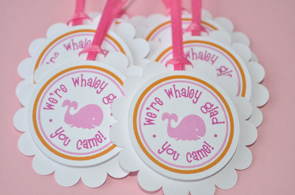 Whale Baby Shower Favor Tags, It&#39;s a Girl Baby Shower Favors, Nautical Baby Shower Decorations, Thank You Tags, Party Favors - Set of 12