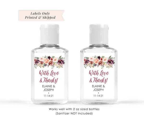 Wedding Sanitizer Labels Fall Floral Wedding Favor 2oz Labels Bridal Shower Hand Sanitizer Labels - Set of 20 Labels