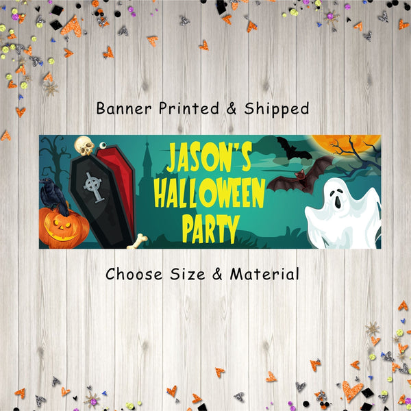 Halloween Party Banner, Ghost Halloween Party Decorations, Personalized Banner, Halloween Banner, Halloween Party - Printed and Shipped