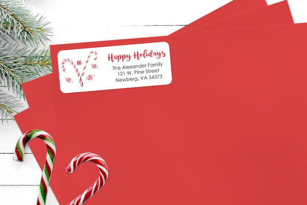 Happy Holidays Address Labels Envelope Seals Candy Canes Merry Christmas Stickers Gift Tags Labels Christmas Seals Packaging - Set of 30