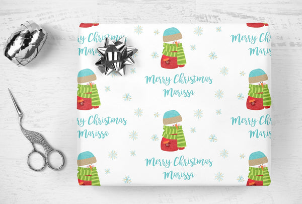 Personalized Name Christmas Gift Wrap Snowman, Personalized Name Wrapping Paper, Gift Wrap Sheets, Holiday Wrapping Paper, Unique Christmas