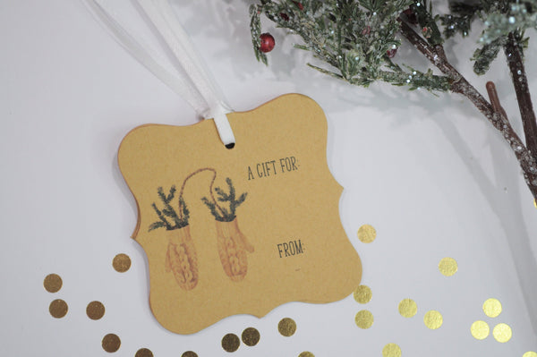 Christmas Gift Tags Mittens Kraft, Merry Christmas A Gift For Hang Tags, Happy Holidays Gift Wrapping - Set of 12 Tags
