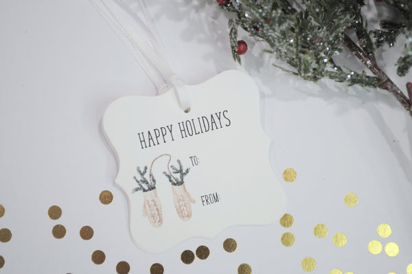Christmas Gift Tags Mittens Happy Holidays, Merry Christmas Hang Tags, Gift Wrapping - Set of 12 Tags