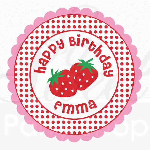 Strawberry Birthday Favor Stickers, Party Favors, Girls 1st Birthday Decorations, Birthday Stickers, Personalized Party Favors - Set of 24
