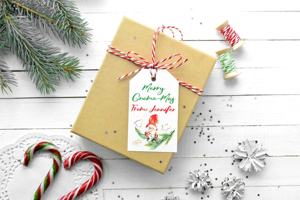 Gnome Christmas Gift Tags, Merry Christmas Personalized Tags Gift Labels, Funny Christmas - Set of 12 Tags